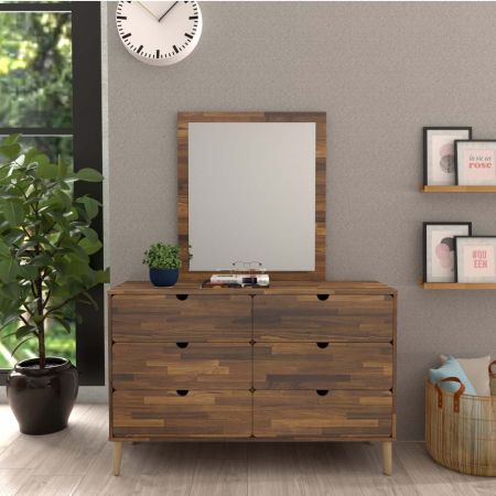 Solid Wood Feet Rounded Corners Storage Drawers Mirror Six Chest - Solid Wood Feet Rounded Corners Storage Drawers Mirror Six Chest